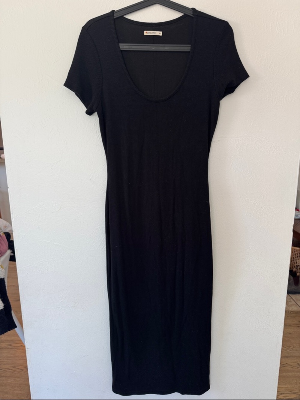 Marine Layer Black Short Sleeve Scoop Neck Midi Dress